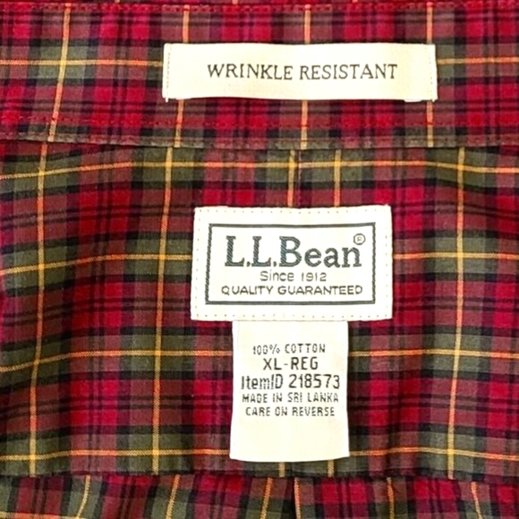 L.L. BEAN Wrinkle Resistant Plaid Shirt Mid-Weight Cotton Red Green Men's XL - Picture 6 of 13